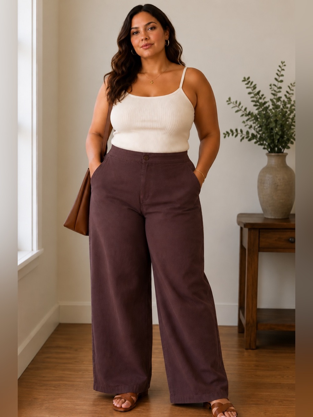 INSPR Women’s Chocolate Brown Wide Leg Pants
